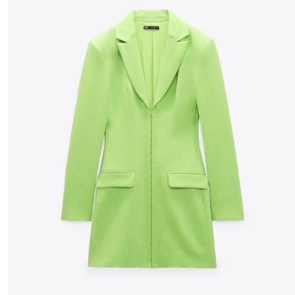 NWT ZARA lime green long blazer dress Y2K neon blogger - Picture 3 of 8